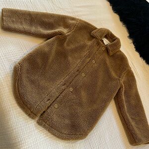 Treasure & Bond Wubby Sherpa Teddy Shirt Fleece Jacket w/ pockets, Camel, Small